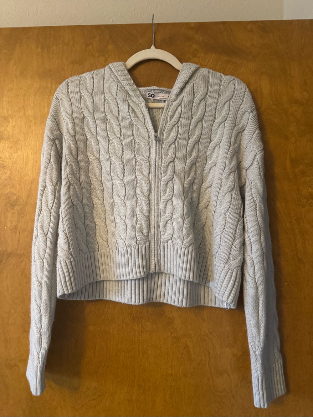 SO Light Gray Cable Knit Zip-Up Hoodie Cardigan